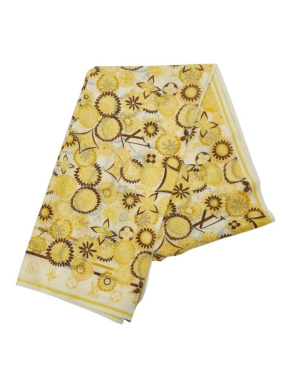 Louis Vuitton Monogram Flower Shawl Yellow Cotton Scarf